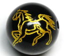 【彫刻ビーズ】オニキス 10mm (金彫り) 馬 【穴あり一粒売りビーズ】 天然石 風水 パワーストーン / インペリアルオーラ おしゃれ かわいい オシャレ ...