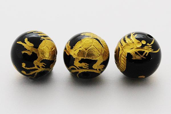 オニキス10mm 金彫り 龍亀 【彫刻 一粒売りビーズ】 天然石 風水 パワーストーン / インペリアルオーラ おしゃれ かわいい オシャレ 可愛い プレゼント ギフト 贈り物