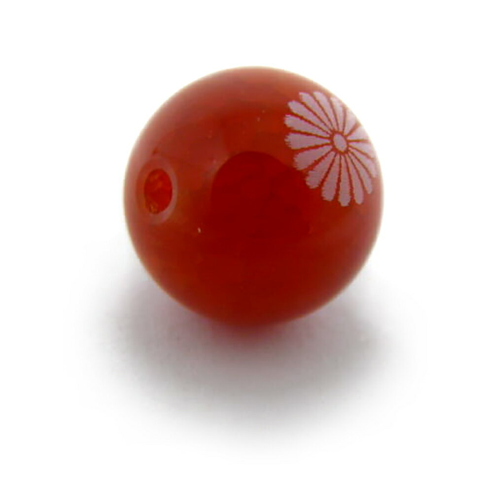 菊花紋章 赤龍紋メノウ 10mm 絵柄小 素彫り【レーザー彫刻ビーズ・彫りビーズ 】パワーストーン / インペリアルオーラ おしゃれ かわいい オシャレ 可愛い プレゼント ギフト 贈り物
