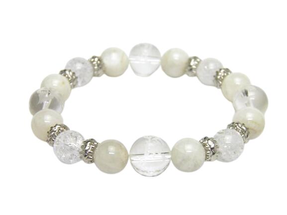 天然石 四神獣ブレスレット ムーンストーン&クラック水晶&四神獣 水晶 パワーストーン 四神相応数珠ブレスレット バラ売り メンズ レディース 四神獣パワースト...