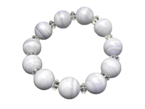 【16mm_Simple_Combiブレスレット】ブルーレースメノウAA&水晶ボタンカット 天然石 パワーストーン / インペリアルオーラ おしゃれ かわいい ...