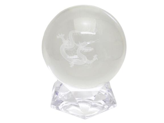 彫刻置物 丸玉 人工水晶 龍（レーザー彫刻） 約80mm 送料無料 風水 パ...