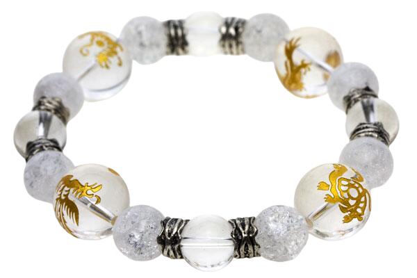 【ブレスレット】風水四神獣 水晶 (金彫り) クラッシュレインボークォーツ プチギフト 転勤 退職 お礼 母の日 敬老の日 ギフト / 天然石、パワーストーンの...