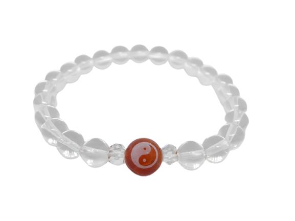 陰陽太極図 10mm玉 ファイアーアゲート 素彫り ワンポイント 水晶 ブレスレット 天然石 パワーストーン プチギフト 転勤 退職 お礼 母の日 敬老の日 ク...