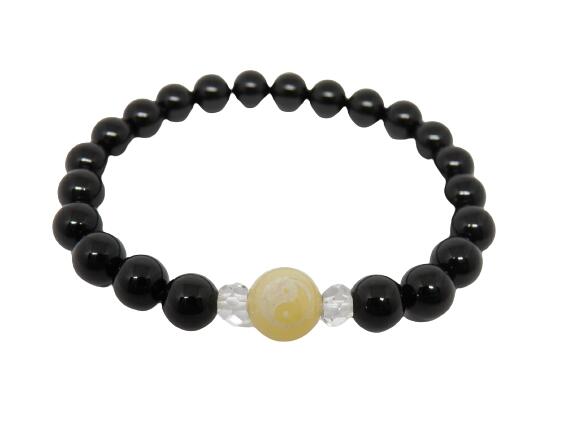陰陽太極図 10mm玉 アラゴナイト 素彫り ワンポイント オニキス ブレスレット 天然石 パワーストーン プチギフト 転勤 退職 お礼 母の日 敬老の日 クリ...
