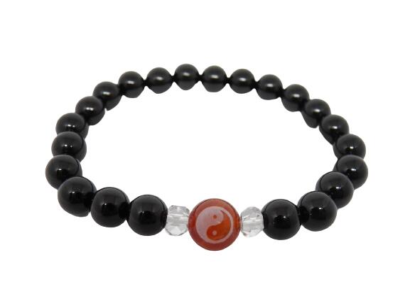 陰陽太極図 10mm玉 ファイアーアゲート 素彫り ワンポイント オニキス ブレスレット 天然石 パワーストーン プチギフト 転勤 退職 お礼 母の日 敬老の日...