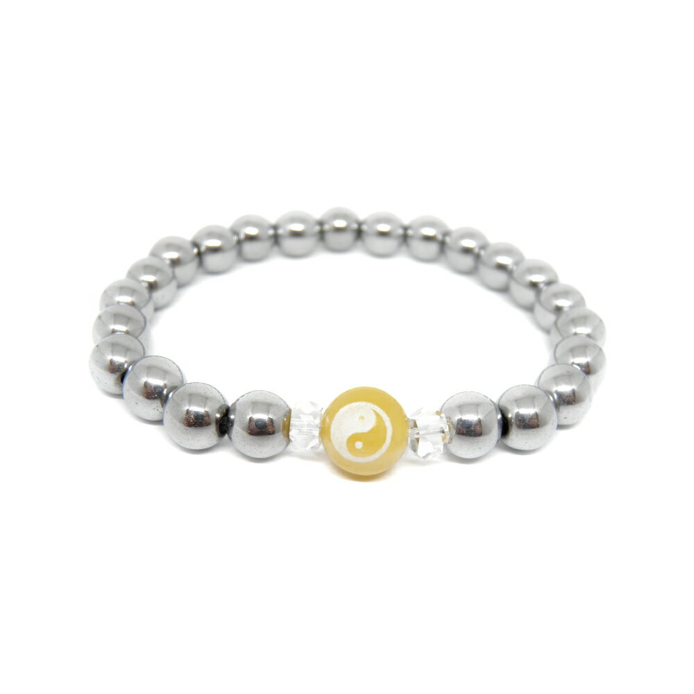 陰陽太極図 10mm玉 アラゴナイト 素彫り ワンポイント ヘマタイト(シルバーメッキ) ブレスレット 天然石 パワーストーン プチギフト 転勤 退職 お礼 母...