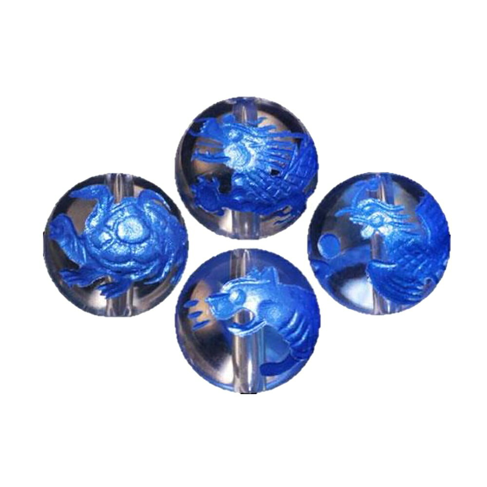 水晶(ブルー色入り)四神獣手彫り玉セット 彫刻ビーズ 10mm玉 青龍・朱雀・白虎・玄武 天然石 パワーストーン / インペリアルオーラ おしゃれ かわいい オ...