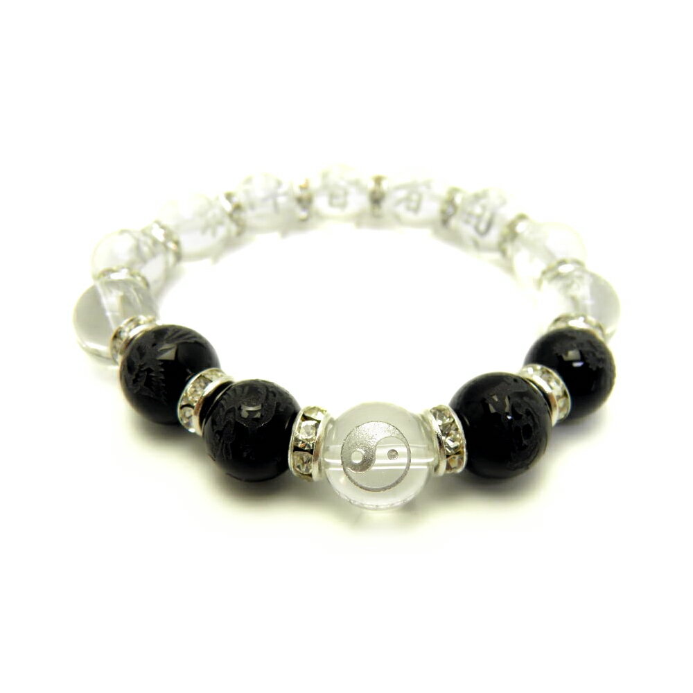 銀彫り 水晶九字護身数珠「陰陽太極図」オニキス「四神獣」最強護身ブレスレット 天然石 パワーストーン プチギフト 転勤 退職 お礼 母の日 敬老の日 ギフト /...