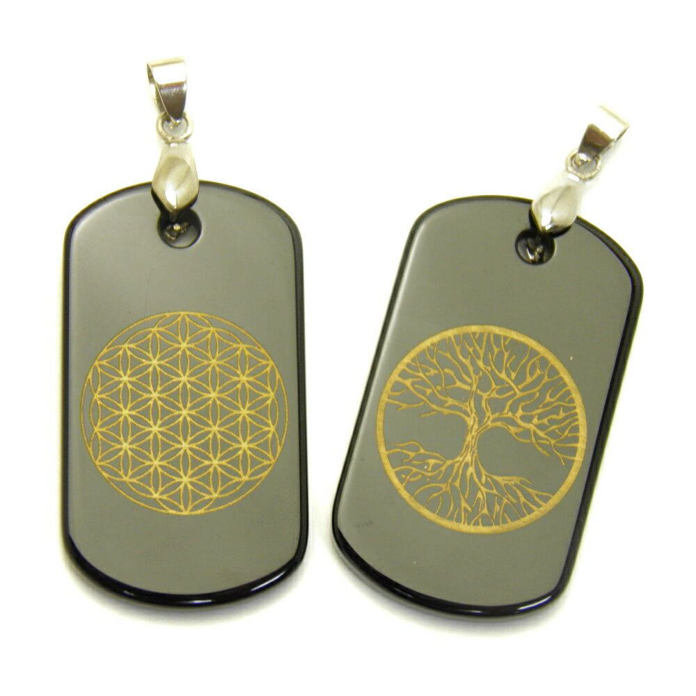 生命の樹&フラワー・オブ・ライフ オニキスプレート ペンダントトップ 天然石 パワーストーン プチギフト 転勤 退職 お礼 母の日 敬老の日 ギフト / インペ...