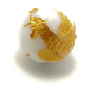 鳳凰 ホワイトオニキス 彫り玉・金色入り 14mm 【彫刻 一粒売りビーズ】 天然石 パワーストーン / インペリアルオーラ おしゃれ かわいい オシャレ 可愛...