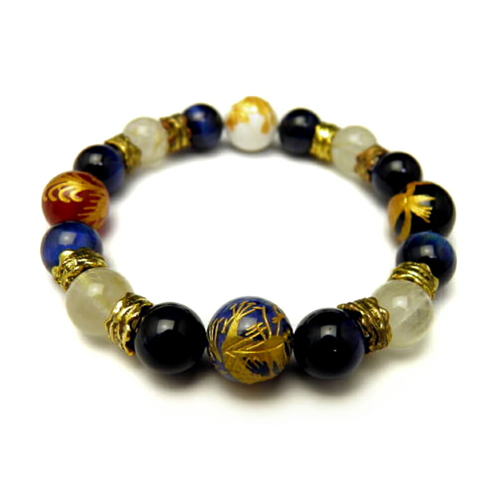 四神獣ブレスレット 各種金彫り12mm ラピスブルータイガーアイ&ルチルクォーツ 天然石 パワーストーン プチギフト 転勤 退職 お礼 母の日 敬老の日 クリス...