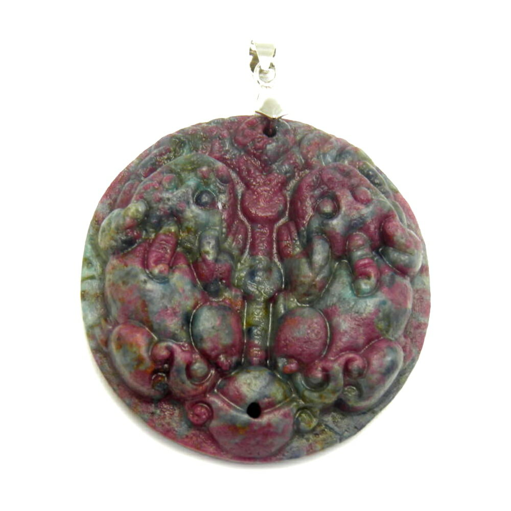 ルビーインゾイサイト 47x47mm 貔貅 彫刻ペンダントトップ 天然石 パワーストーン プチギフト 転勤 退職 お礼 母の日 敬老の日 ギフト / インペリア...