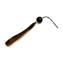 携帯ストラップ 革紐 クロスビーズ/天然ダイヤモンド入りブラックオニキス (茶ひも) 約18mm 天然石 パワーストーン / インペリアルオーラ おしゃれ かわ...