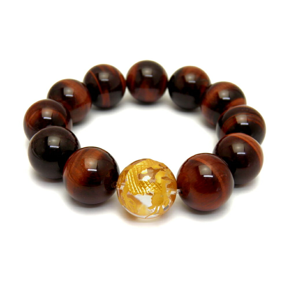 20mm 水晶 金彫り 五爪龍 レッドタイガーアイ 大玉ブレスレット 数珠 ブレスレット メンズ 男性用 天然石 パワーストーン / インペリアルオーラ おしゃ...