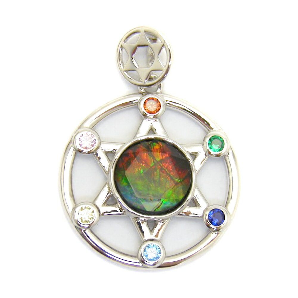 ペンダントトップ アンモライト(コーライト) 六芒星チャクラタイプ 約20mm NO2 カナダ プチギフト 転勤 退職 お礼 母の日 敬老の日 ギフト / 天然...