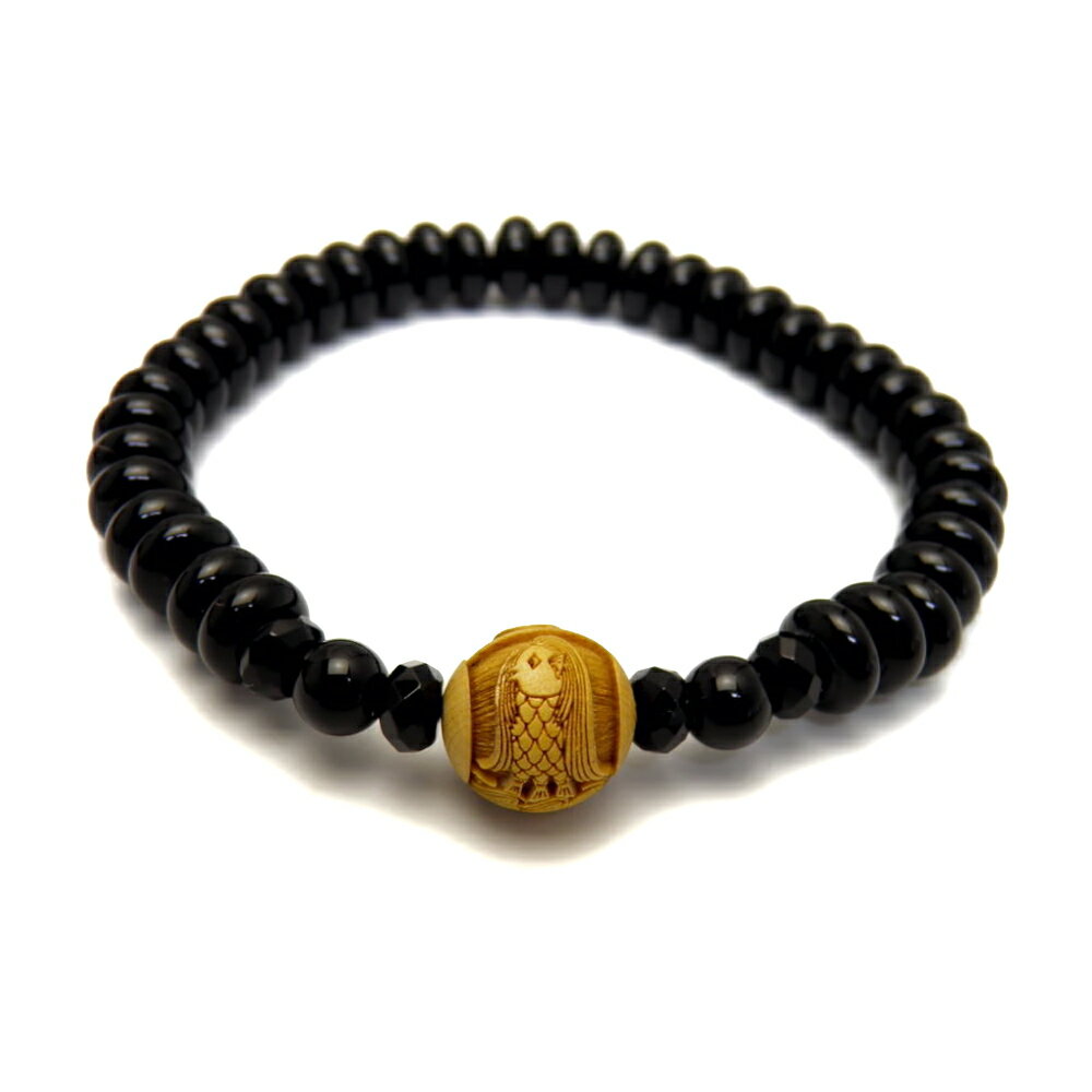 【浮彫】アマビエ 柘植玉 12mm オニキスボタン型 ブレスレット 天然石 パワーストーン お試し ポイント消化 プチギフト 転勤 退職 お礼 母の日 父の日 ...