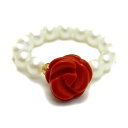 赤珊瑚と淡水パールの薔薇リング・指輪 立体バラ彫刻と真珠使用の天然石パワーストーンリング プチギフト 転勤 退職 お礼 母の日 敬老の日 クリスマス ギフト /...
