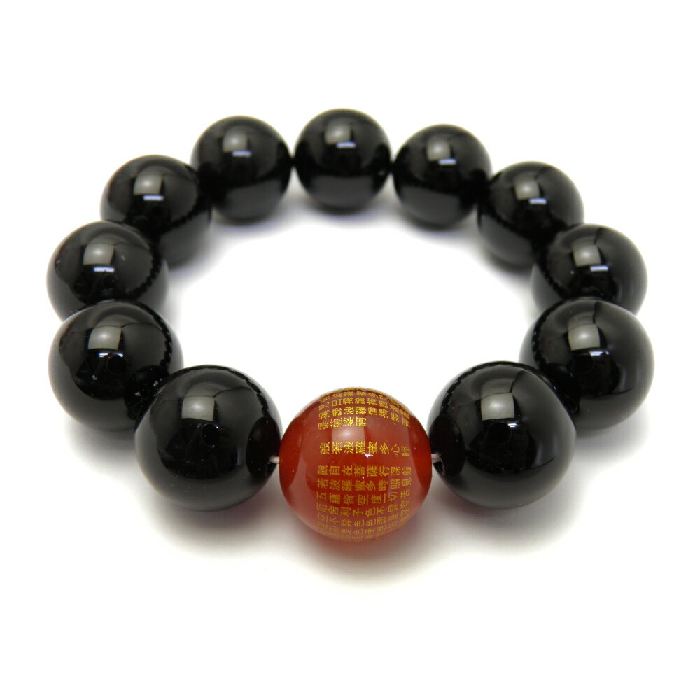 レッドメノウ (金彫り) 般若心経 20mm オニキス ブレスレット 天然石 パワーストーン プチギフト 転勤 退職 お礼 母の日 敬老の日 ギフト / インペ...