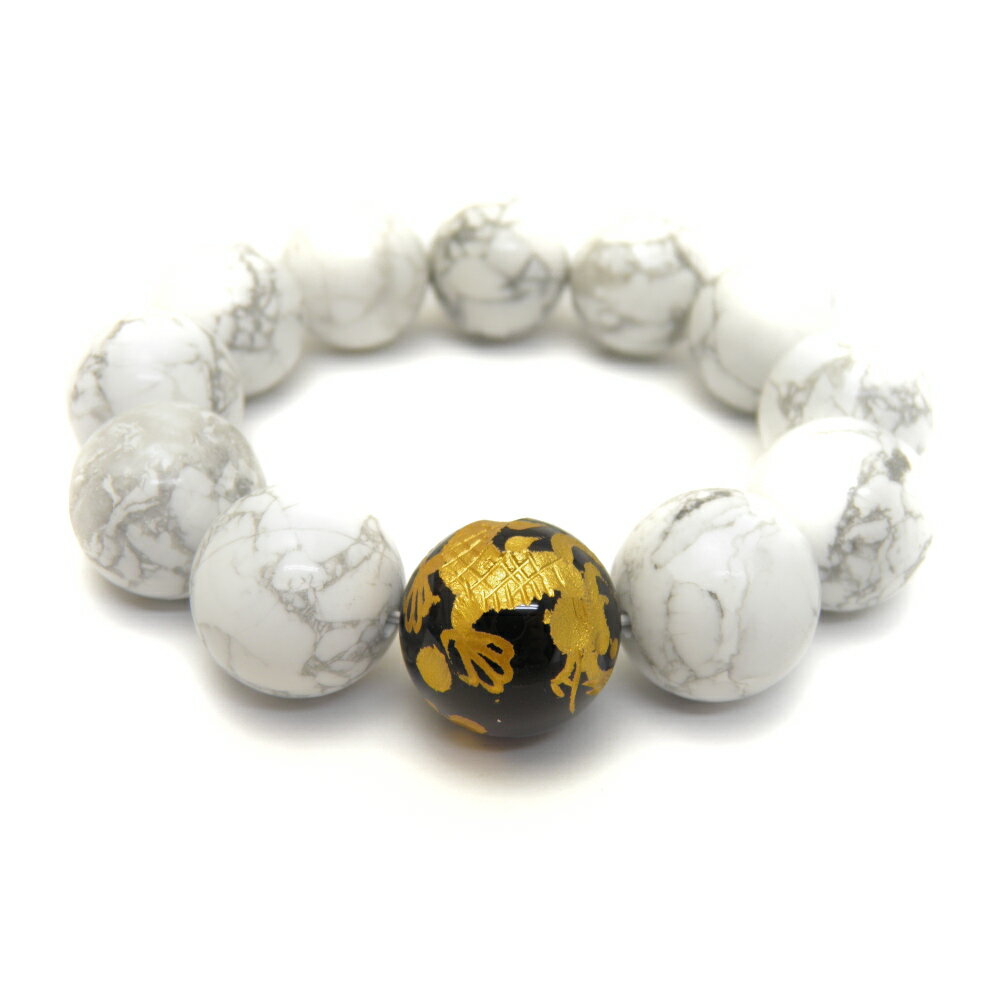 20mm オニキス 金彫り 五爪龍&ホワイトハウライト 大玉ブレスレット 数珠 ブレスレット メンズ 男性用 天然石 パワーストーン / インペリアルオーラ お...