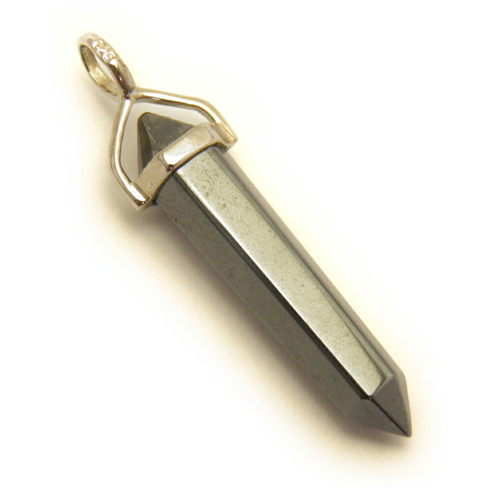 シルバーダブルポイント ペンダントトップ (小:約6x30mm) ヘマタイト 天然石 パワーストーン / インペリアルオーラ おしゃれ かわいい オシャレ 可愛...