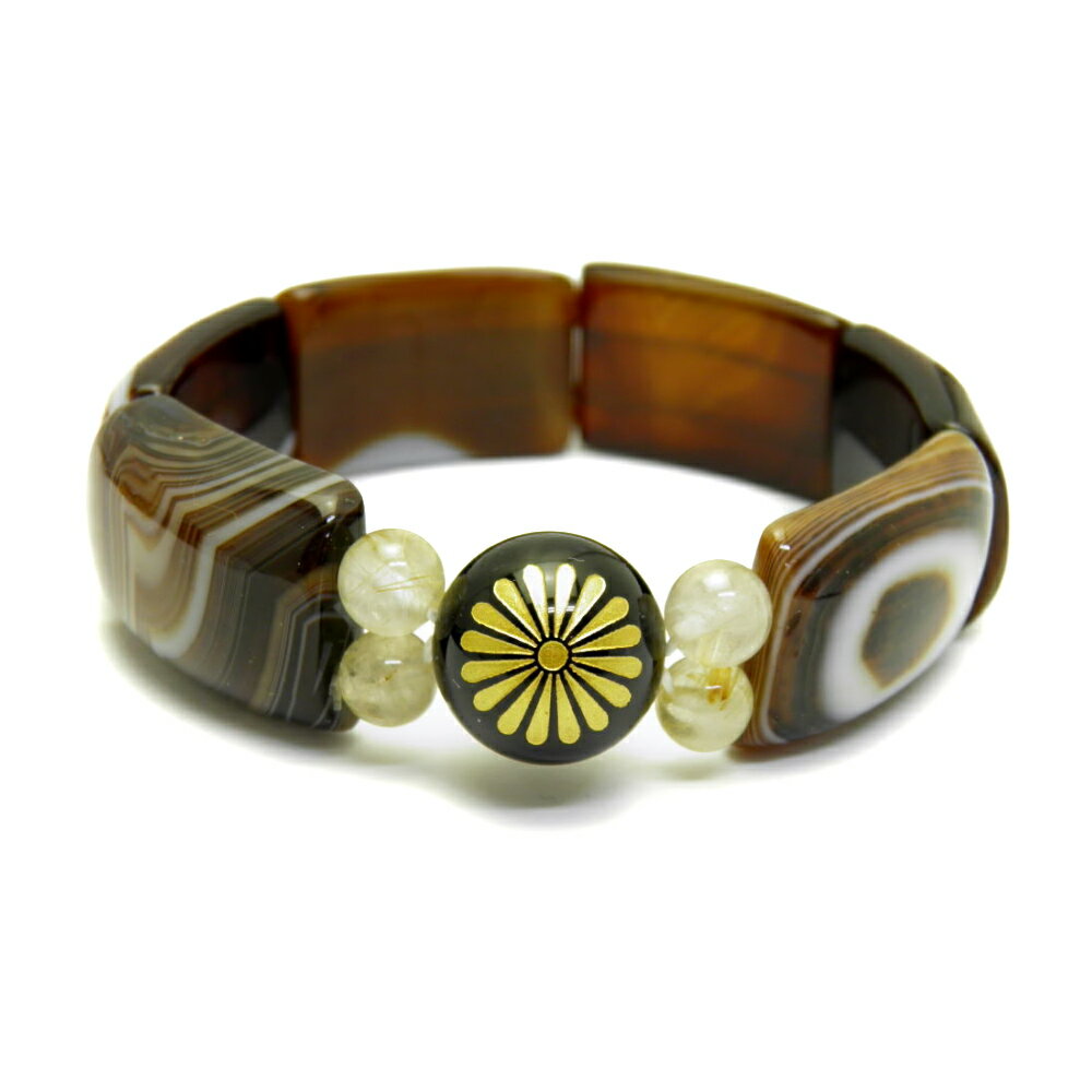 Imperialarts 菊紋章 オニキス 金彫り16mm玉 バングル パワーストーン ブレスレット 天然石 パワーストーン / インペリアルオーラ おしゃれ ...