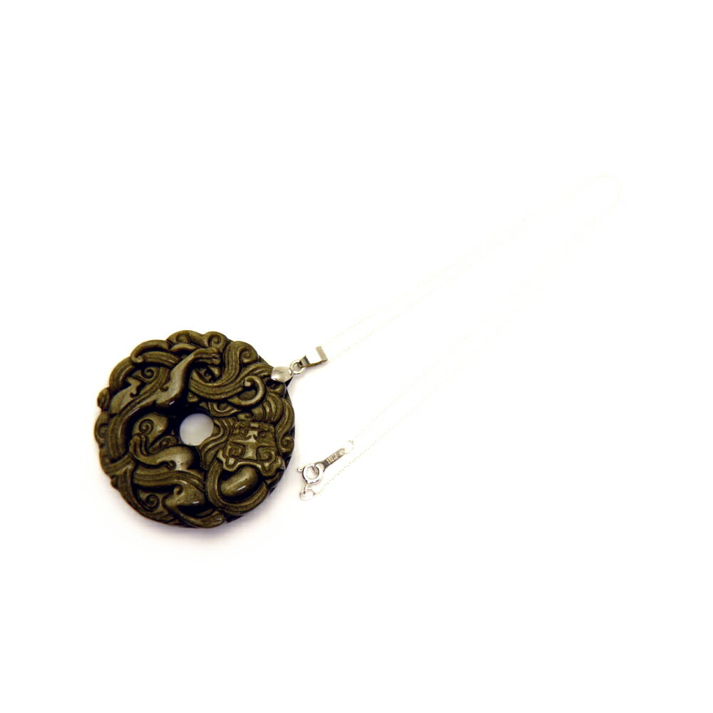 ゴールデンシャインオブシディアン 龍雲彫り ペンダントトップ ネックレス 1個売り プチギフト 転勤 退職 お礼 母の日 敬老の日 ギフト / 天然石、パワース...