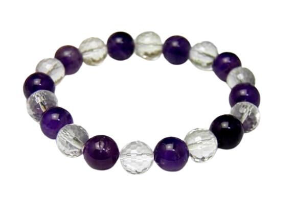 【10mm_Simple_Combiブレスレット】 アメジスト&水晶 天然石 パワーストーン プチギフト 転勤 退職 お礼 母の日 敬老の日 クリスマス ギフト...
