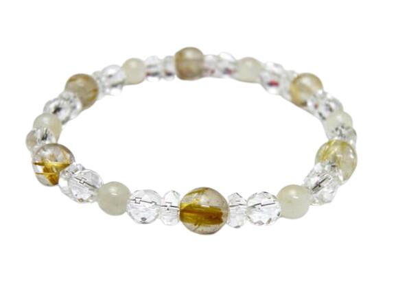 【Premium_6´sブレスレット】 ルチルクォーツ8mm&ムーンストーン6mm シンプル ブレスレット 天然石 パワーストーン / インペリアルオーラ おし...