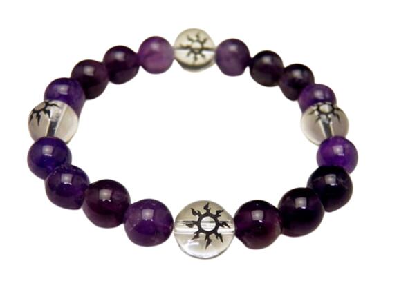 トライバル彫サン 12mm 漆黒水晶 アメジスト 黒彫り ブレスレット パワーストーン プチギフト 転勤 退職 お礼 母の日 敬老の日 クリスマス ギフト / ...