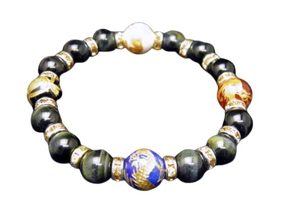 天然石 四神獣ブレスレット 各種金彫り12mm ブルータイガーアイ パワーストーン 四神相応数珠ブレスレット バラ売り メンズ レディース 四神獣パワーストーン...