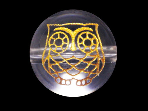 水晶12mm 金彫り フクロウ ふくろう 【彫刻 一粒売りビーズ】 バラ売り 手作りにオススメ！ 天然石 パワーストーン / インペリアルオーラ おしゃれ かわいい オシャレ 可愛い プレゼント ギフト 贈り物