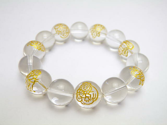 高品質 天然石 金彫り七福神 水晶 14mm 水晶ブレスレット 天然石 パワーストーン プチギフト 転勤 退職 お礼 母の日 敬老の日 ギフト / インペリアルオーラ おしゃれ かわいい オシャレ 可愛い プレゼント ギフト 贈り物