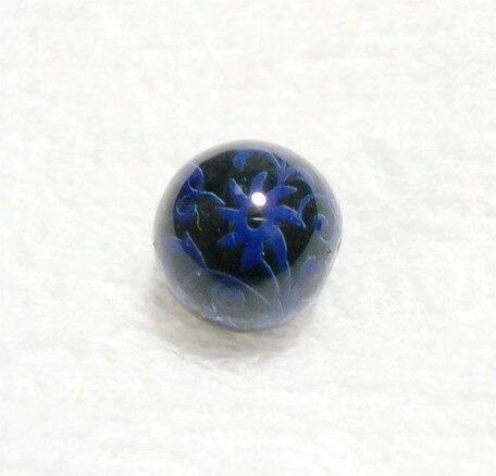 天然石プリントビーズ 天然石プリントビーズ：オニキス12mm（ブルーフラワー） 1個売り 天然石 風水 パワーストーン バラ売り / インペリアルオーラ おしゃれ かわいい オシャレ 可愛い プレゼント ギフト 贈り物