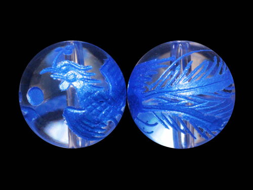 【彫刻ビーズ】水晶 12mm（ブルー彫り）鳳凰 一粒売り 天然石 パワーストーン / インペリアルオーラ おしゃれ かわいい オシャレ 可愛い プレゼント ギフト 贈り物