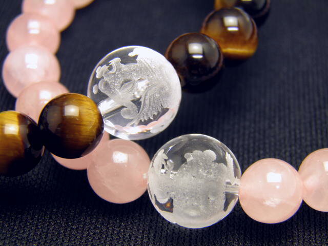 貔貅（ヒキュウ） 水晶 素彫り 12mm玉 雄(オス) 雌(メス) ペアブレスレット 天然石 パワーストーン プチギフト 転勤 退職 お礼 母の日 敬老の日 クリスマス ギフト / インペリアルオーラ おしゃれ かわいい オシャレ 可愛い プレゼント ギフト 贈り物