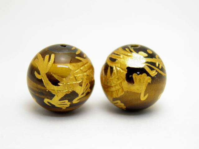 龍 タイガーアイ 金彫り16mm玉ビーズ 一粒売り 天然石 パワーストーン / インペリアルオーラ おしゃれ かわいい オシャレ 可愛い プレゼント ギフト 贈り物