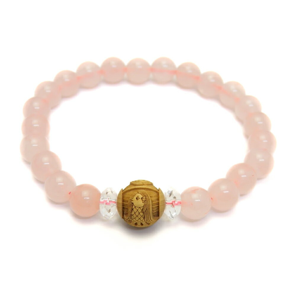 【浮彫】アマビエ 柘植玉 12mm ローズクォーツ ブレスレット 天然石 パワーストーン お試し ポイント消化 プチギフト 転勤 退職 お礼 母の日 父の日 敬...