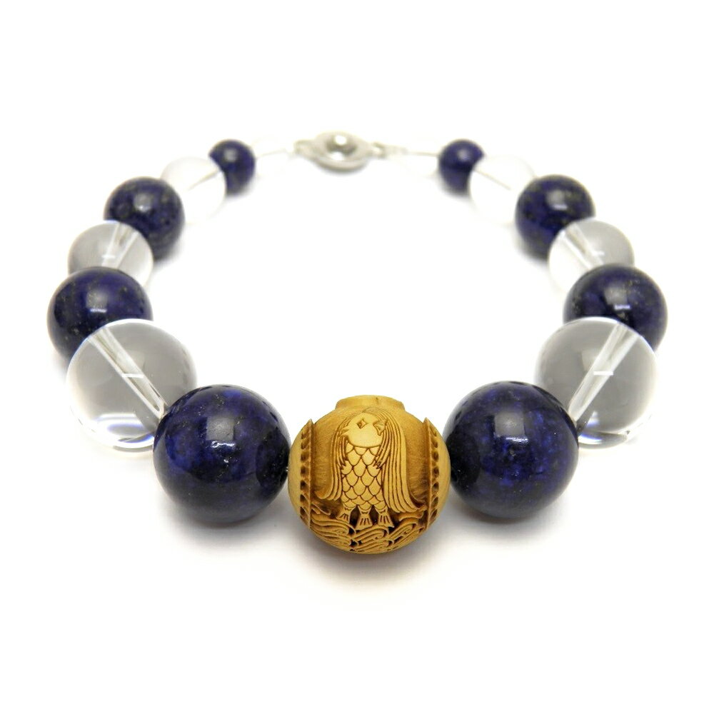 【浮彫】アマビエ 柘植玉 18mm ラピスラズリ 水晶 ブレスレット 天然石 パワーストーン お試し ポイント消化 プチギフト 転勤 退職 お礼 母の日 父の日...