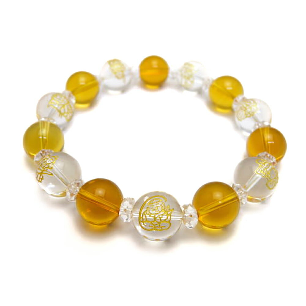 高品質 天然石 金彫り七福神 水晶 12mm シトリン ブレスレット 天然石 パワーストーン プチギフト 転勤 退職 お礼 母の日 敬老の日 ギフト / インペ...