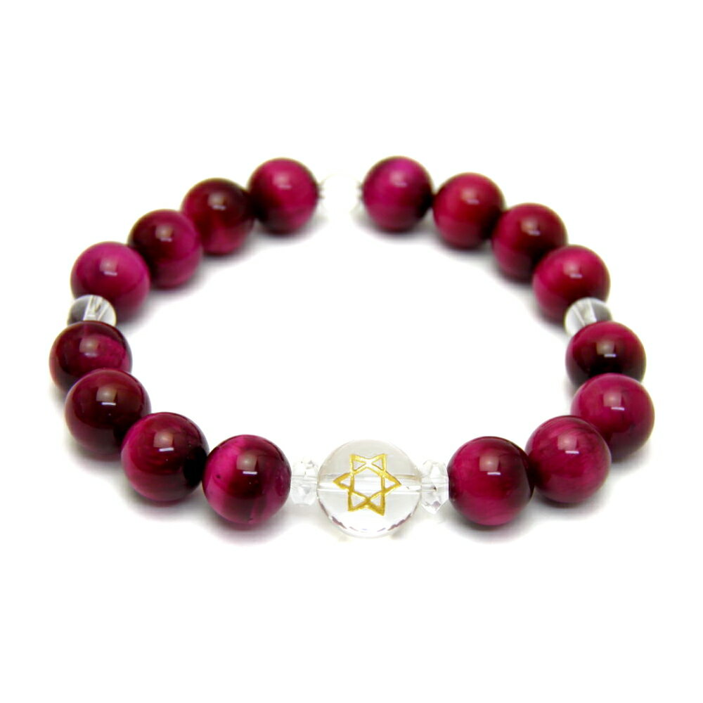 六芒星 水晶(金)12mm玉 ピンクタイガーアイ ブレスレット Hexagram ヘキサグラム 天然石 パワーストーン / インペリアルオーラ おしゃれ かわい...