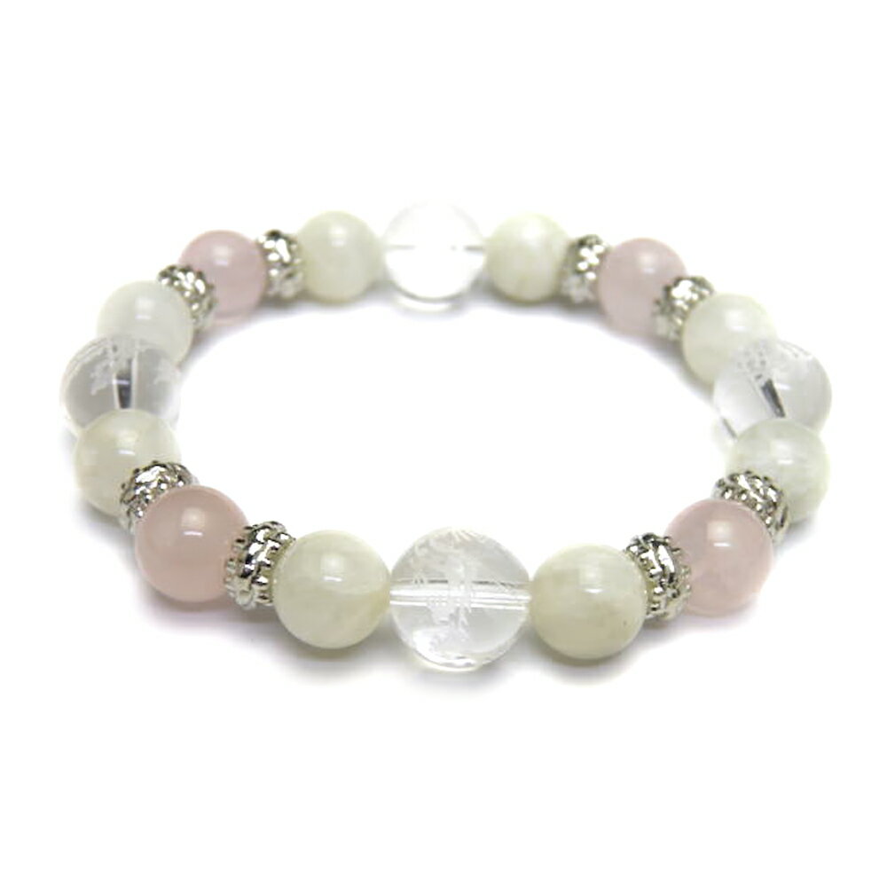 天然石 四神獣ブレスレット ローズクォーツ&ムーンストーン&四神獣 水晶 パワーストーン 四神相応数珠ブレスレット バラ売り メンズ レディース 四神獣パワース...