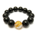 18mm 水晶金彫り鳳凰&モリオン大玉18mmブレスレット 内径18cm 数珠 チベット産 AAA ブレスレット メンズ 男性用 天然石 パワーストーン / イ...