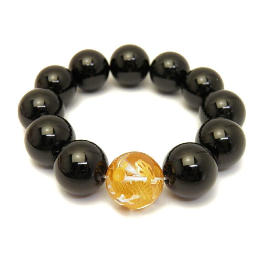 20mm 水晶金彫り五爪龍&オニキス大玉ブレスレット 数珠 ブレスレット メンズ 男性用 天然石 パワーストーン / インペリアルオーラ おしゃれ かわいい オ...