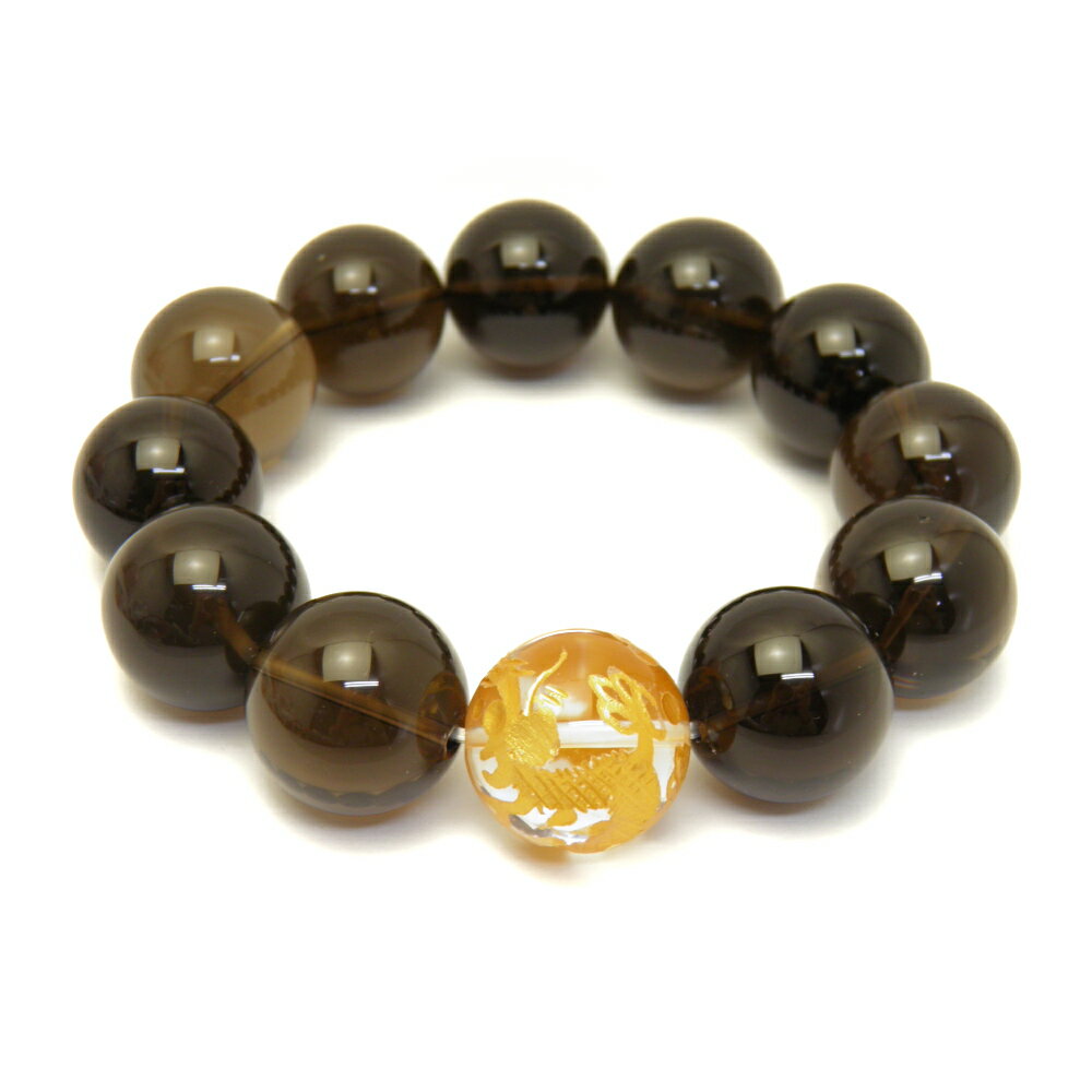 20mm 水晶金彫り五爪龍&スモーキークォーツ大玉ブレスレット 数珠 ブレスレット メンズ 男性用 天然石 パワーストーン / インペリアルオーラ おしゃれ か...