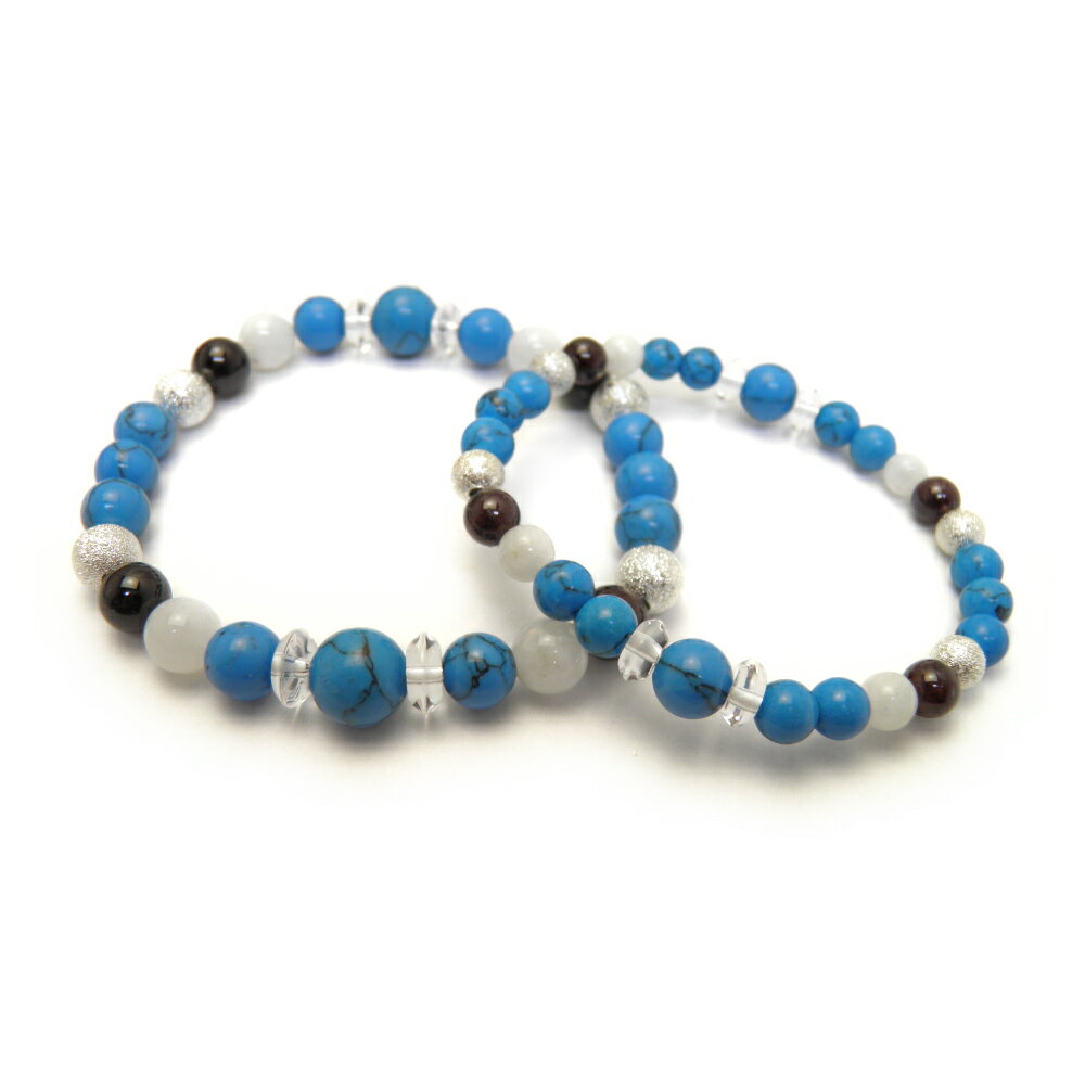 【ペアブレスレット】遠距離恋愛のお守り ガーネット・ターコイズ・ムーンストーン 数珠 ブレスレット vol.2 メンズ・レディース 天然石 パワーストーン / ...