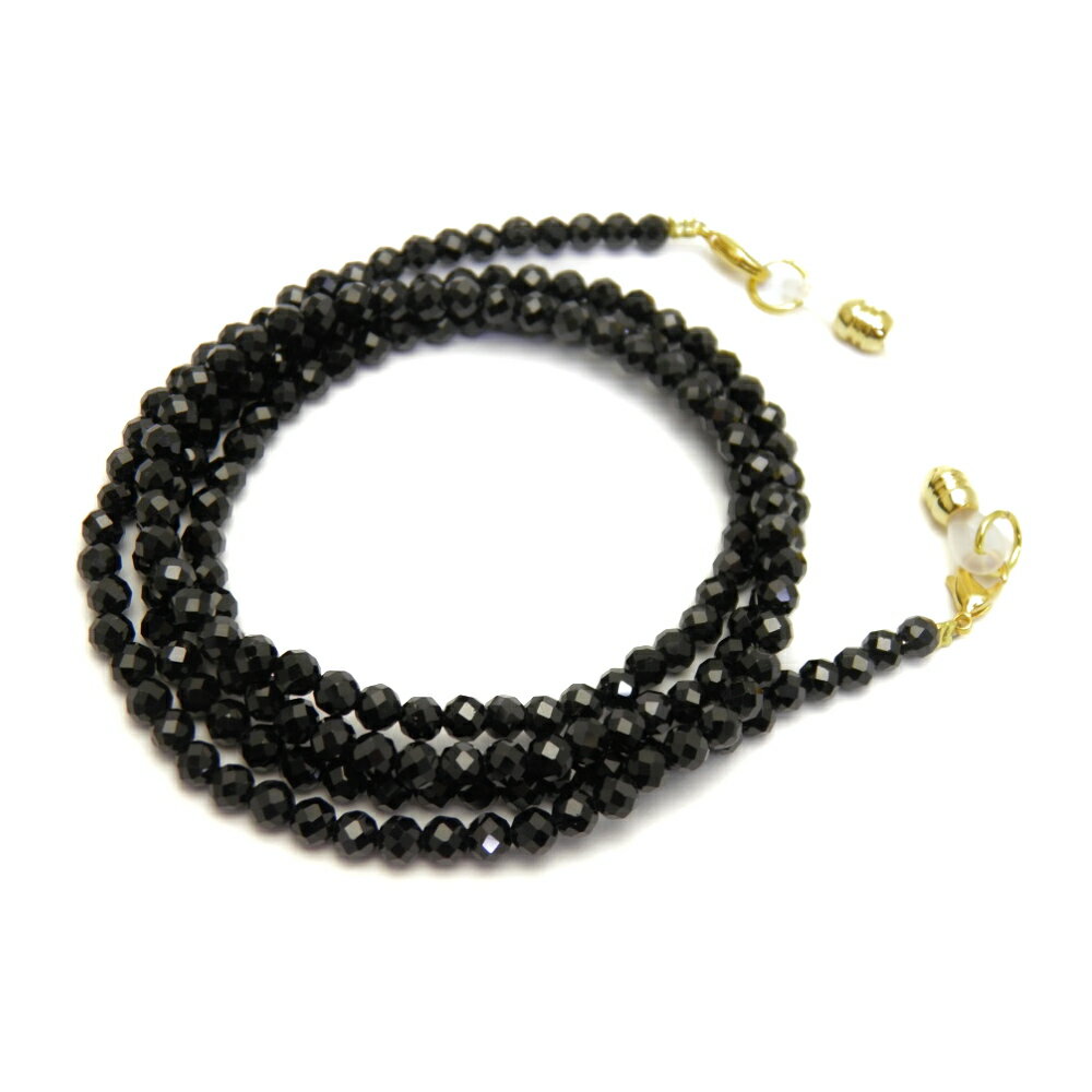 天然石 ブラックトルマリン 4mm 32面カット (金) メガネチェーン パワーストーン メガネチェーン バラ売り メンズ レディース 黒トルマリンメガネチェー...