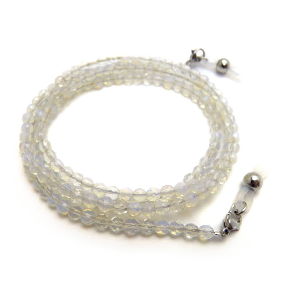 ホワイト シンセティックオパール 32面カット 4mm メガネチェーン (オブシディアンオパール) 置き忘れ防止 めがねホルダー メガネストラップ 眼鏡コード ...