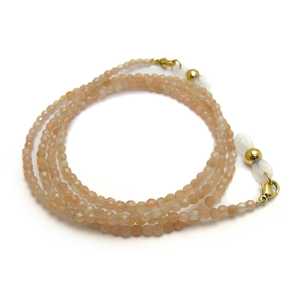 オレンジムーンストーン 32面カット 3mm メガネチェーン 置き忘れ防止 めがねホルダー メガネストラップ 眼鏡コード 父の日 母の日 敬老の日ギフト / 天...