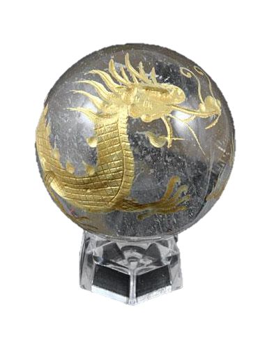 【彫刻置物】 丸玉 水晶20mm (金彫り) 五爪龍 プチギフト 転勤 退職 お礼 母の日 敬老の日 ギフト 天然石 パワーストーン / インペリアルオーラ お...